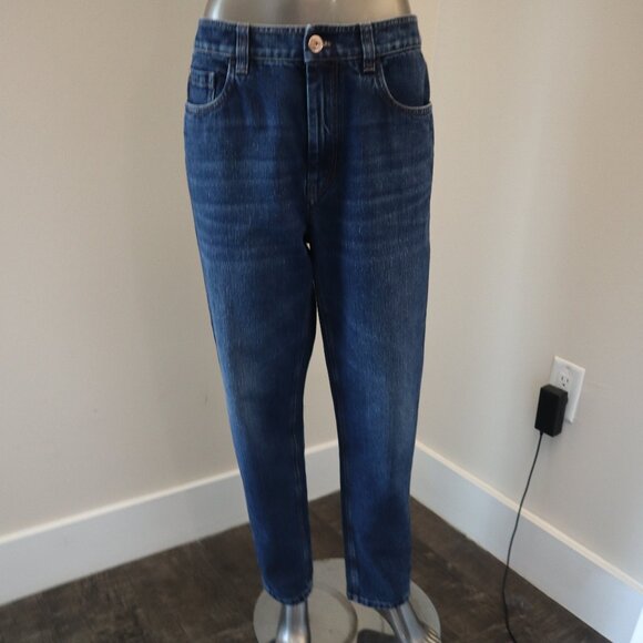 Brunello Cucinelli Monili Jeans Blue Denim Baggy Tapered Leg Size 6 - Picture 3 of 8